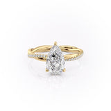 Pear Cut Moissanite Twisted Shoulder Set Ring With Hidden Halo