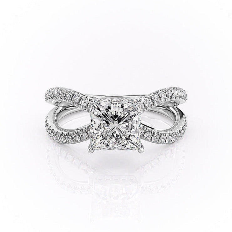 Princess Cut Moissanite Criss-Cross Design