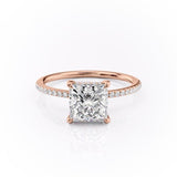 Princess Cut Moissanite Engagement Ring, Hidden Halo
