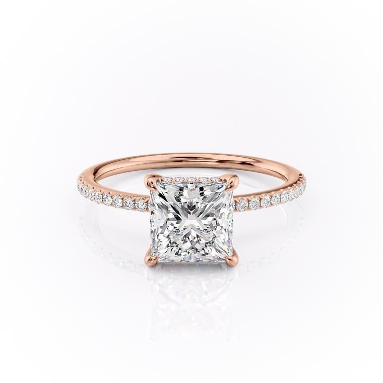 Princess Cut Moissanite Engagement Ring, Hidden Halo
