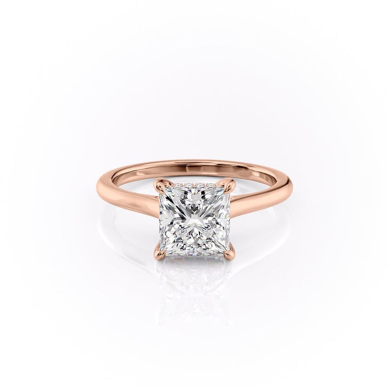 Princess Cut Moissanite Engagement Ring, Hidden Halo