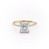 Princess Cut Moissanite Engagement Ring, Hidden Halo
