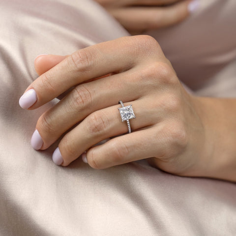 Princess Cut Moissanite Engagement Ring Hidden Halo Flawless Moissanite