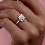 Princess Cut Moissanite Engagement Ring, Hidden Halo