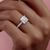 Princess Cut Moissanite Engagement Ring, Pave Set Shoulders