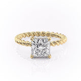 Princess Cut Moissanite Engagement Ring, Twisted Band With Hidden Halo