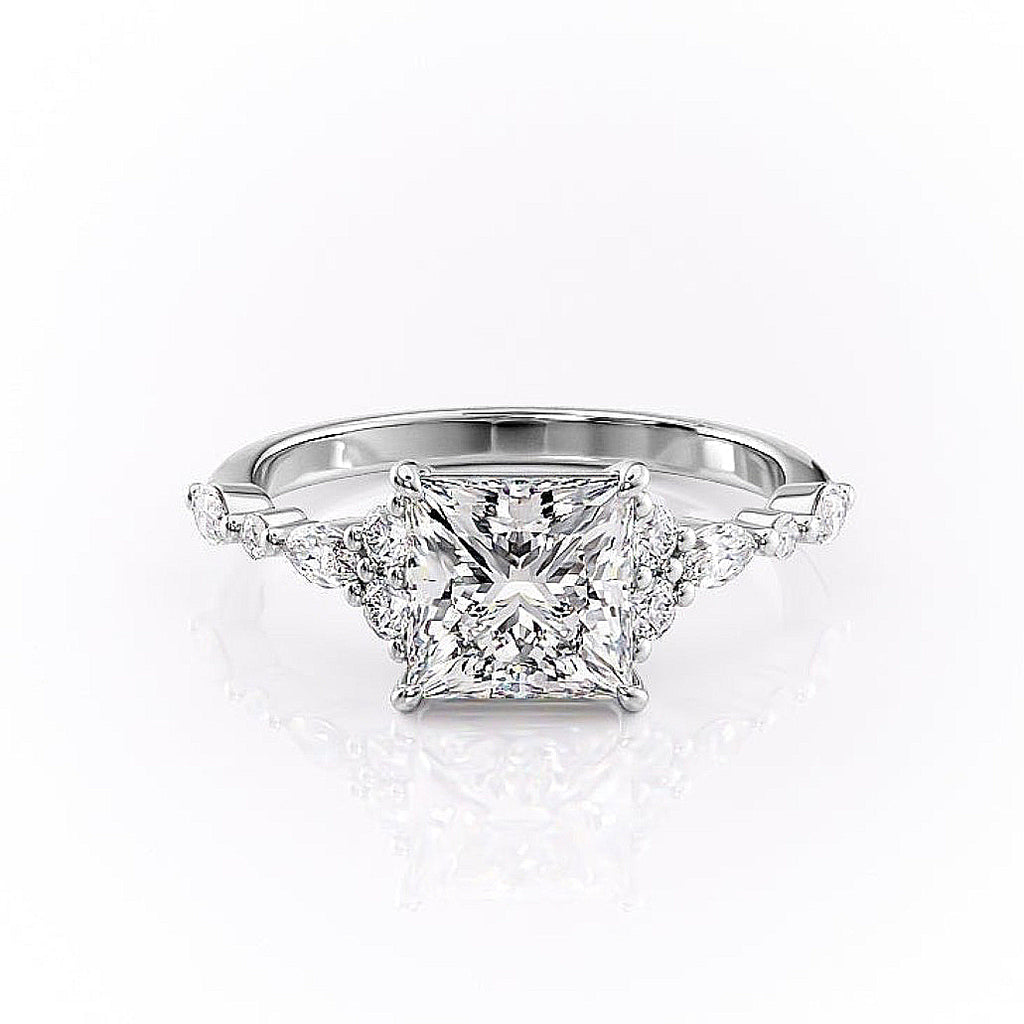 Princess Cut Moissanite Shoulder Set Ring Vintage Design