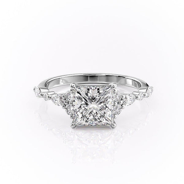 Princess Cut Moissanite Shoulder Set Ring Vintage Design