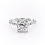 Princess Cut Moissanite Shoulder Set Ring With Hidden Halo