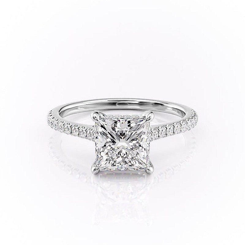 Princess Cut Moissanite Shoulder Set Ring With Hidden Halo