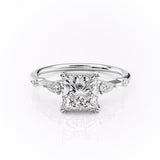 Princess Cut Moissanite Shoulder Set Ring With Hidden Halo