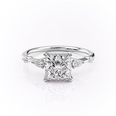 Princess Cut Moissanite Shoulder Set Ring With Hidden Halo
