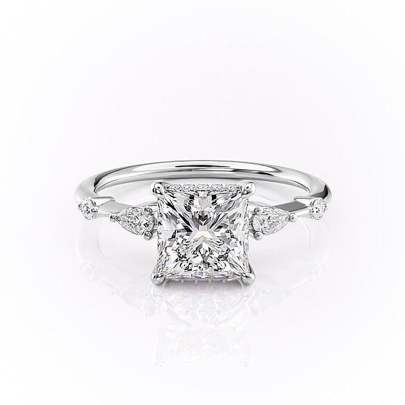 Princess Cut Moissanite Shoulder Set Ring With Hidden Halo