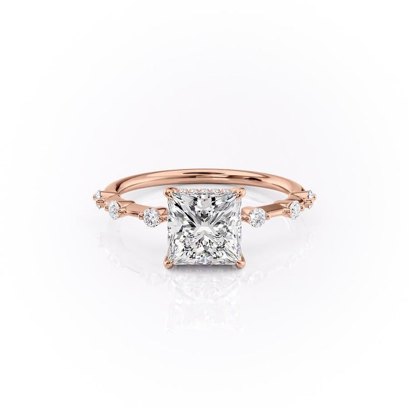 Princess Cut Moissanite With Stone Set Shoulders