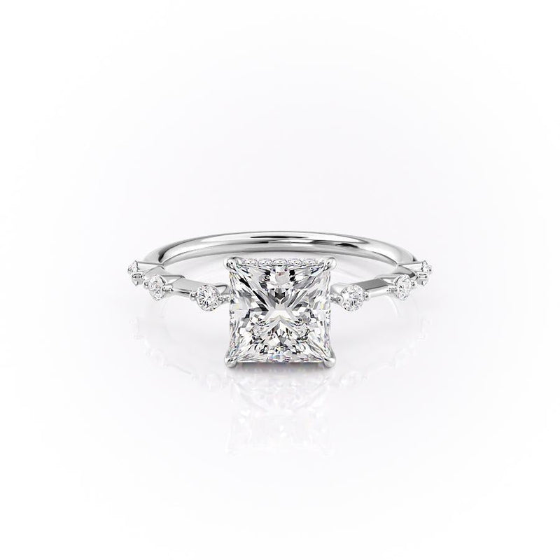 Princess Cut Moissanite With Stone Set Shoulders