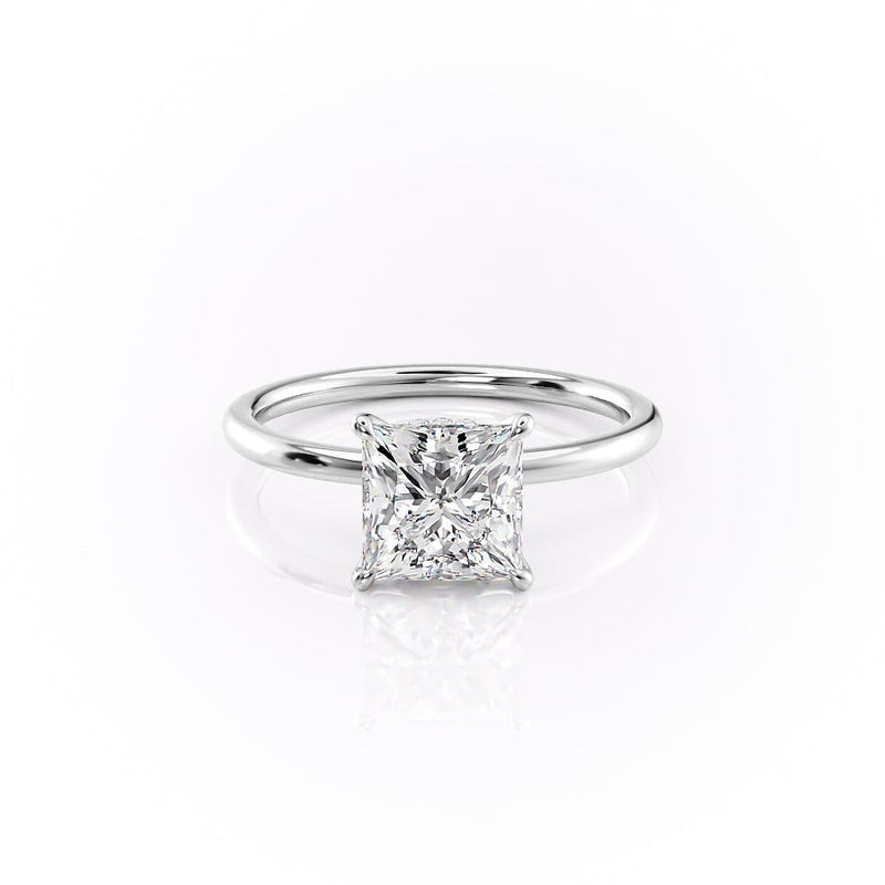 Princess Cut Moissanite, Plain Band With Hidden Halo