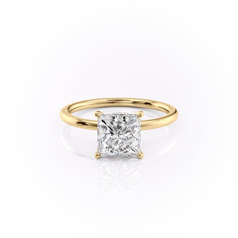 Princess Cut Moissanite, Plain Band With Hidden Halo