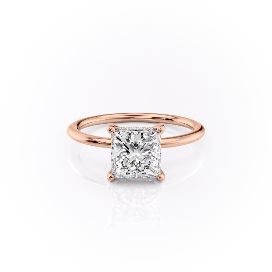 Princess Cut Moissanite, Plain Band & Hidden Halo