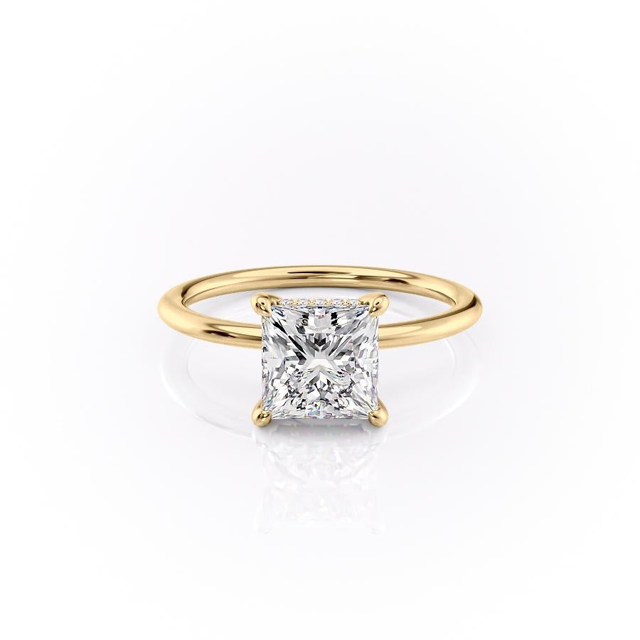 Princess Cut Moissanite, Plain Band & Hidden Halo