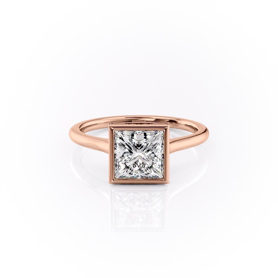 Princess Cut Rubover Moissanite With Hidden Halo