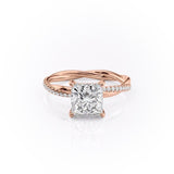 Princess Cut Moissanite Twisted Shoulder Set Ring With Hidden Halo