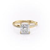 Princess Cut Moissanite Twisted Shoulder Set Ring With Hidden Halo