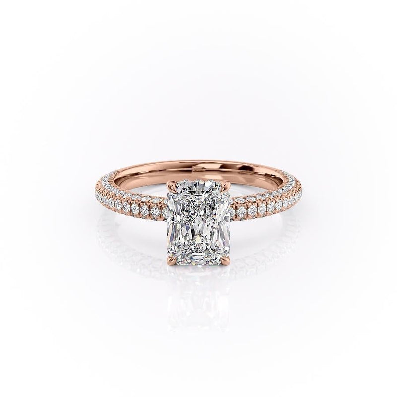 RADIANT CUT MOISSANITE PAVÉ SET SHOULDERS WITH HIDDEN HALO