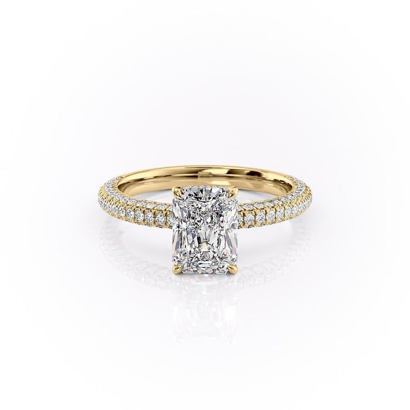 RADIANT CUT MOISSANITE PAVÉ SET SHOULDERS WITH HIDDEN HALO