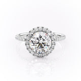 Round Cut Moissanite Engagement Ring, Classic Halo