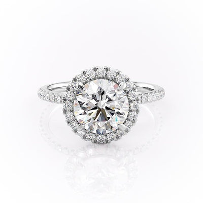 Round Cut Moissanite Engagement Ring, Classic Halo