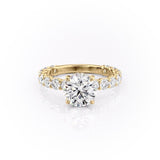 ROUND CUT MOISSANITE STONE SET SHOULDERS WITH HIDDEN HALO