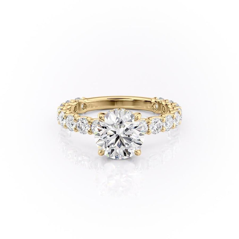 ROUND CUT MOISSANITE STONE SET SHOULDERS WITH HIDDEN HALO