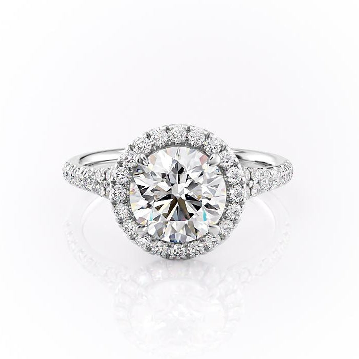 Round Cut Moissanite Engagement Ring, Halo With Split Shank