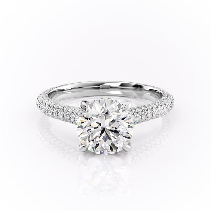 Round Cut Moissanite Engagement Ring, Pave Set Shoulders