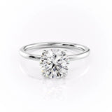 Round Cut Moissanite Engagement Ring, Plain Band With Hidden Halo