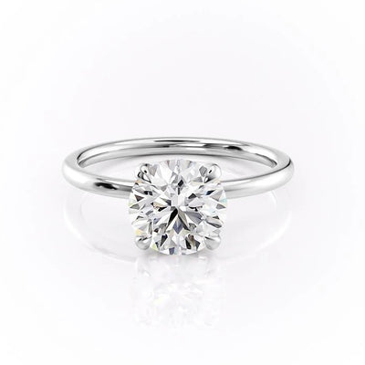 Round Cut Moissanite Engagement Ring, Plain Band With Hidden Halo