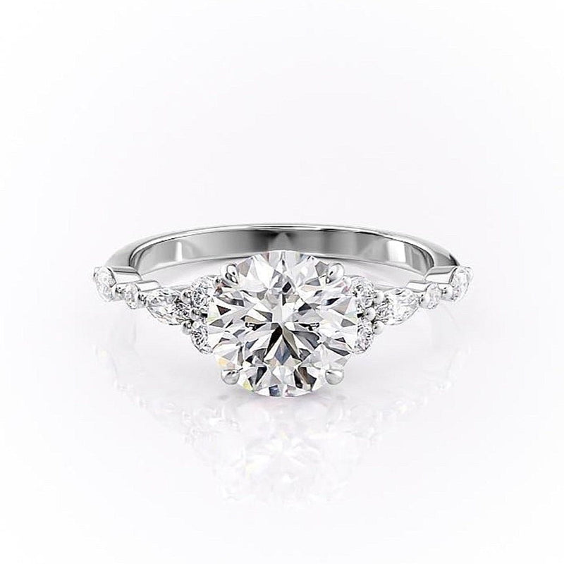 Round Cut Moissanite Shoulder Set Ring Vintage Design