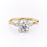 Round Cut Moissanite Shoulder Set Ring With Hidden Halo