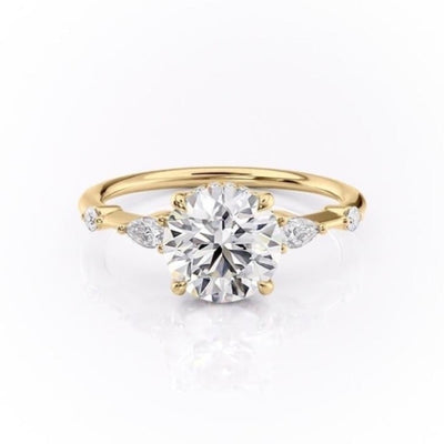 Round Cut Moissanite Shoulder Set Ring With Hidden Halo