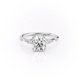 Round Cut Moissanite Shoulder Set Ring With Hidden Halo