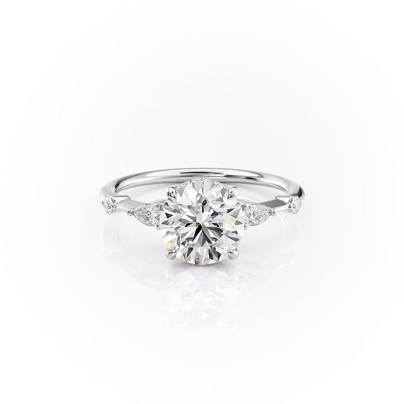Round Cut Moissanite Shoulder Set Ring With Hidden Halo