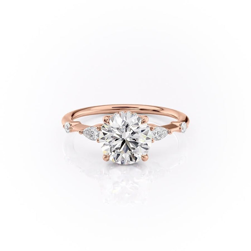 Round Cut Moissanite Shoulder Set Ring With Hidden Halo