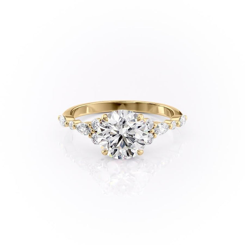 Round Cut Moissanite Shoulder Set Ring Vintage Design