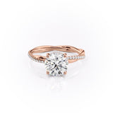 Round Cut Moissanite Twisted Shoulder Set Ring With Hidden Halo
