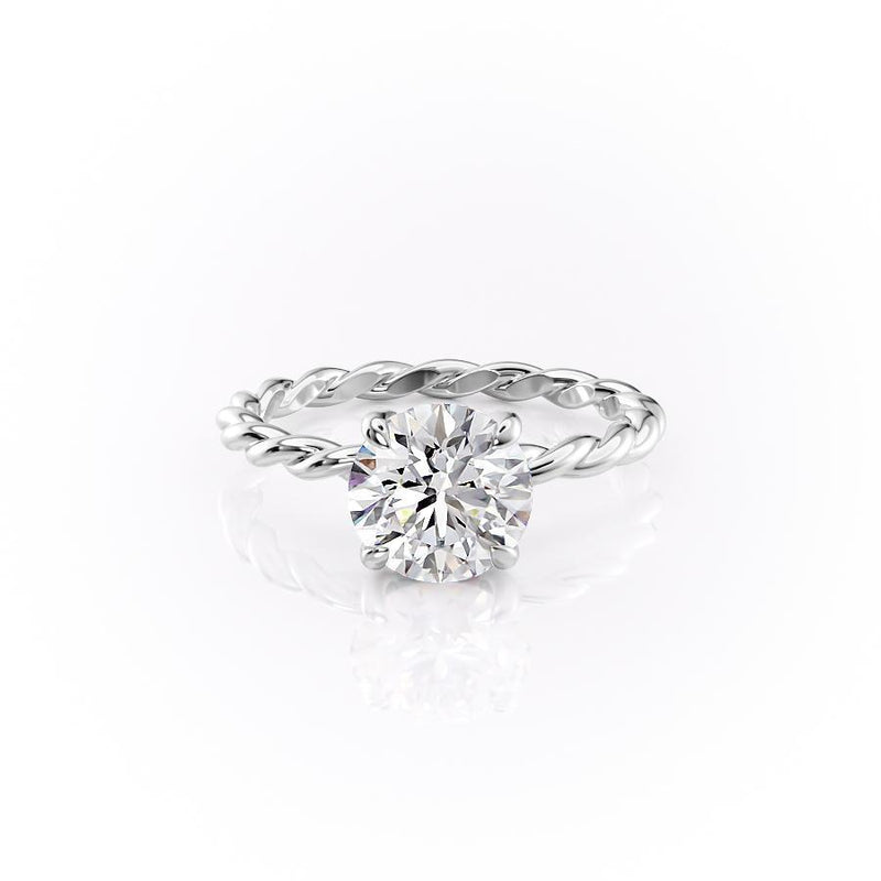 Round Cut Moissanite Engagement Ring, Twisted Band With Hidden Halo