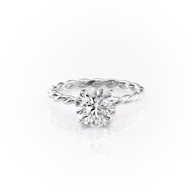 Round Cut Moissanite Engagement Ring, Twisted Band With Hidden Halo