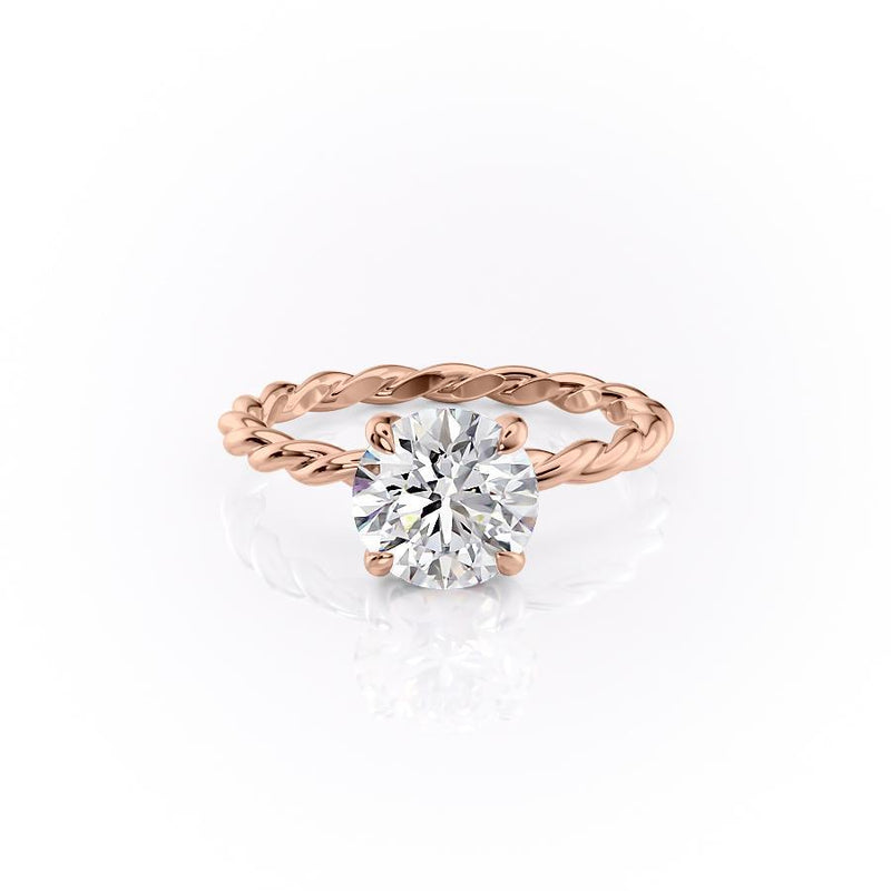 Round Cut Moissanite Engagement Ring, Twisted Band With Hidden Halo