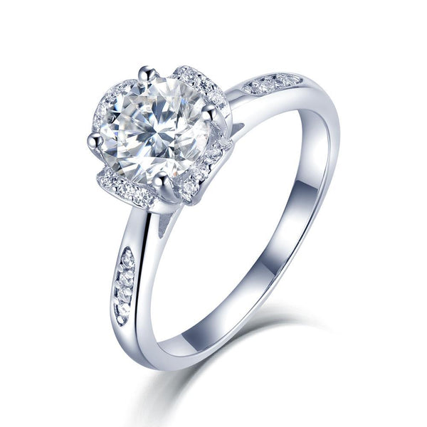 1.00ct Moissanite Engagement Ring, Custom Halo Design, Sterling Silver & Platinum