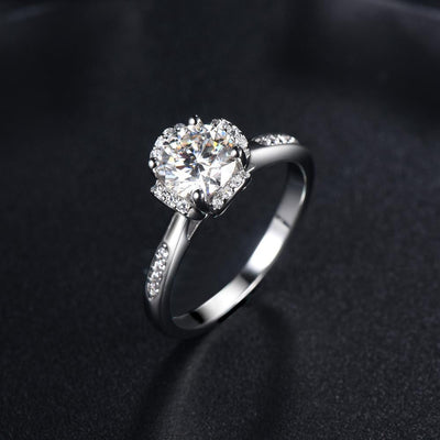 1.00ct Moissanite Engagement Ring, Custom Halo Design, Sterling Silver & Platinum