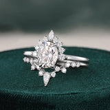 Vintage Style Bridal Ring Set, Oval Cut Center Stone